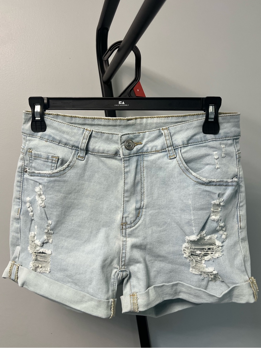 SHEIN Light Wash Distressed Rolled-Hem Denim Shorts